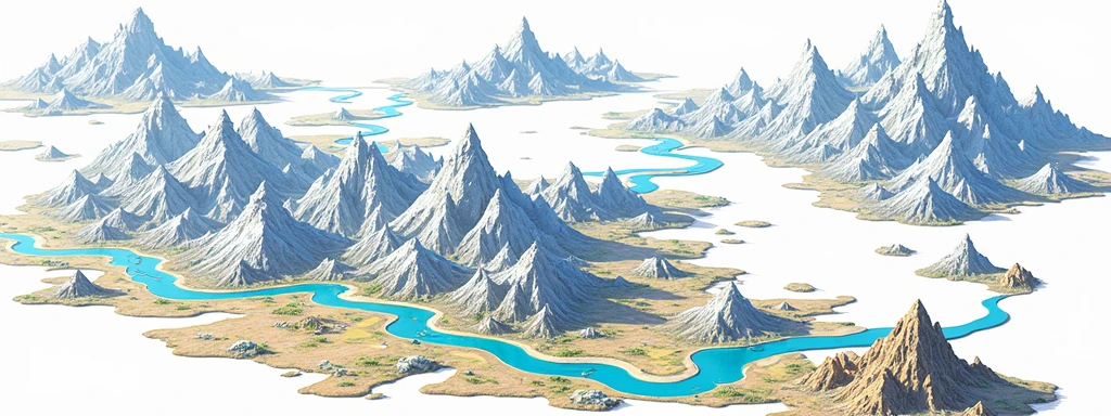 The continent has fish-like shape is divided into five，halo, game map, Hyrule, Ancient Fantasy Regional Map, Highly detailed map,Detailed Map, Height Map，world map、Isekai Map、Map of the Kingdom、Otherworldly Adventure、mountains and rivers、K HD、meticulous、Ground View、Spread up，pixel art