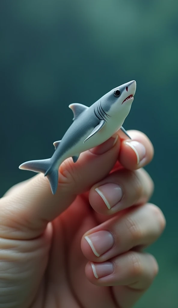 photorrealistic, 64k, tiny  fat [shark] perched on human female perfect fingers