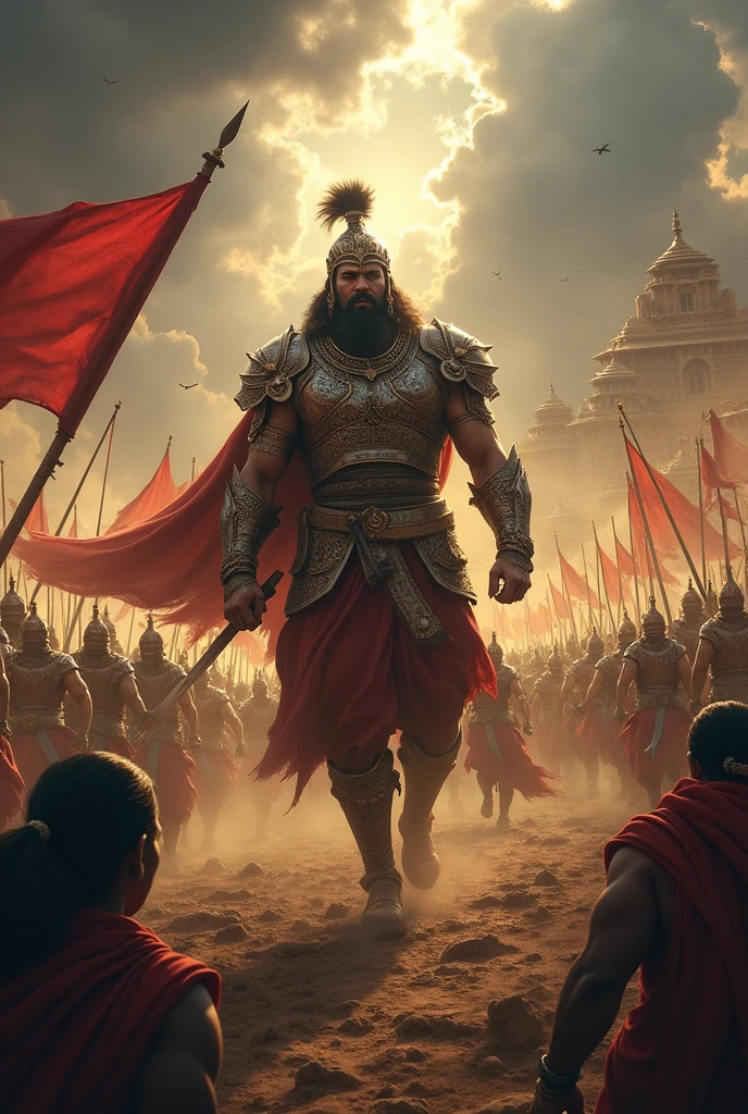 Threat from Jarasandha:
Visualize Jarasandha, Kansa's vengeful uncle, who repeatedly attacks Mathura with large armies, putting the city in constant danger.