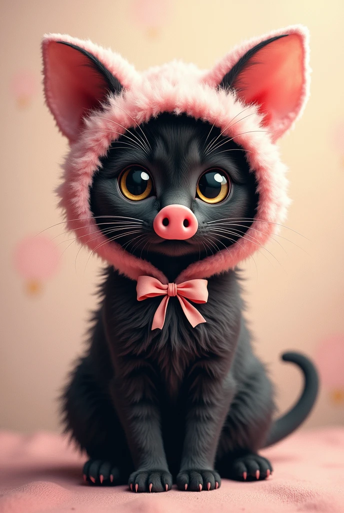 Black cat in a pig costume,2D,Doll Eye,Eyes々Crisp,Curled eyelashes