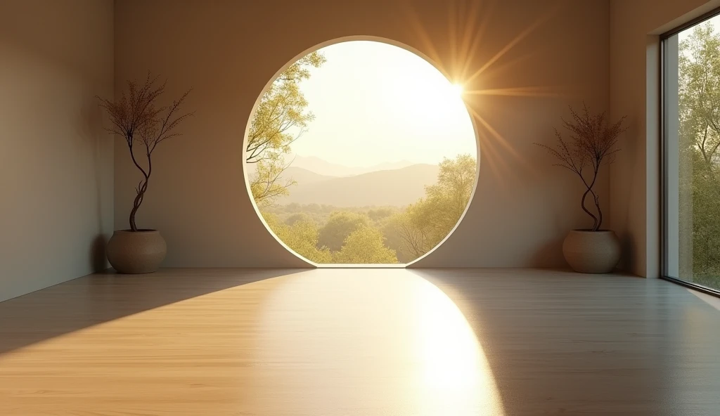 居家大round window , Minimalism, Enlightenment, Still photos, round window, large round window, Zen Meditation, brilliant morning light, 