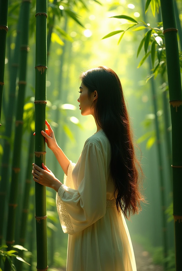 Woman in bambu forest