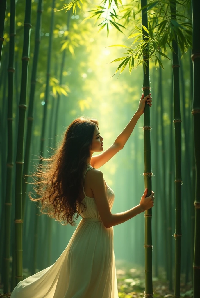 Woman  in bambu forest 