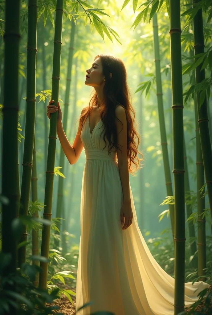 Woman  in bambu forest 