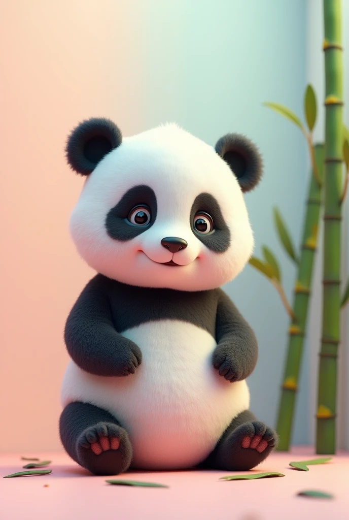 A 3D panda with a soft pastel background on the right, representing the gentle and playful nature of this zoo favorite, style of iDea24club --ar 16:9 --q 2