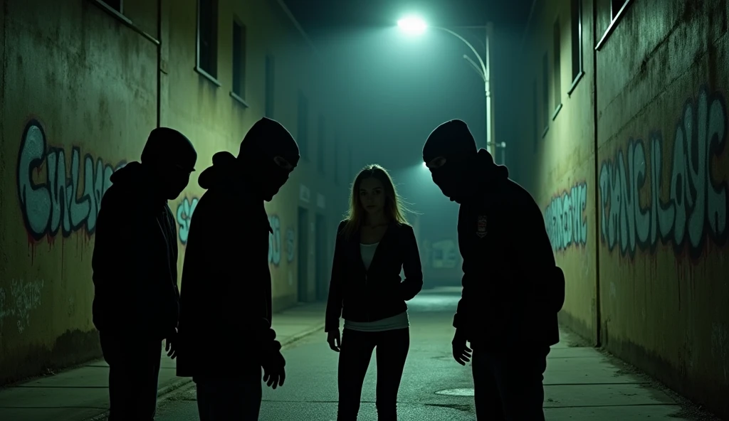 3 famme qui porte une cagoule et qui porte des gants pour kinape une famme dans la rue 