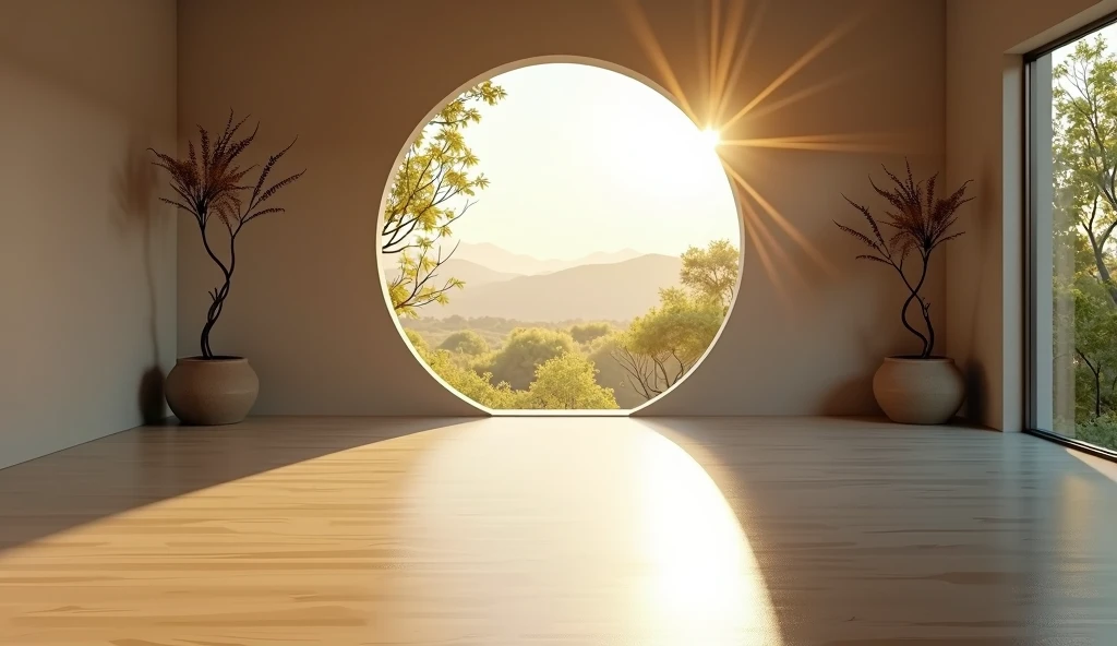居家大round window , Minimalism, Enlightenment, Still photos, round window, large round window, Zen Meditation, brilliant morning light, 