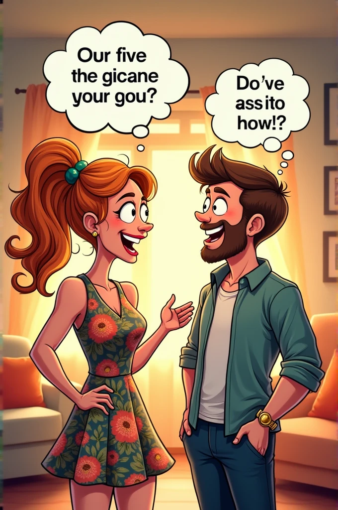 A cartoonist AI image of wife with a style of talking to his husband