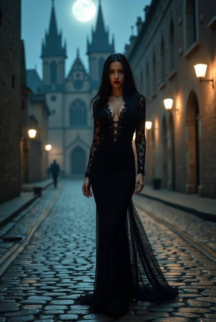 Woman sexy goth dress valking