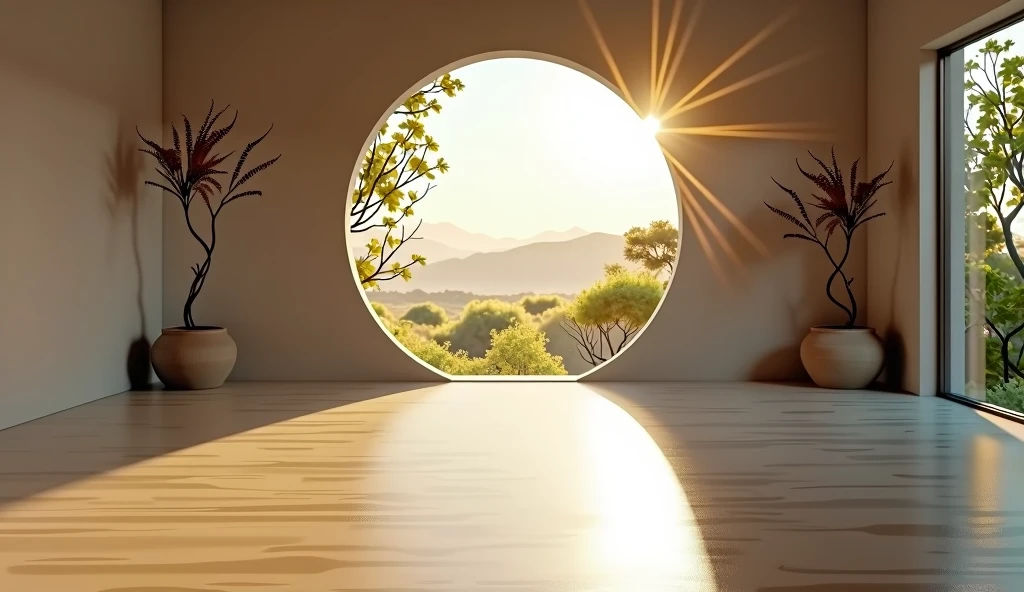 居家大round window , Minimalism, Enlightenment, Still photos, round window, large round window, Zen Meditation, brilliant morning light,