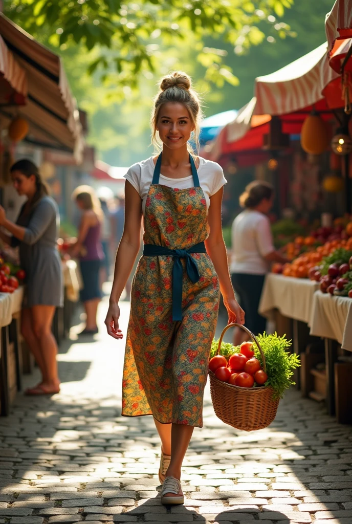 Woman  apron valking  
