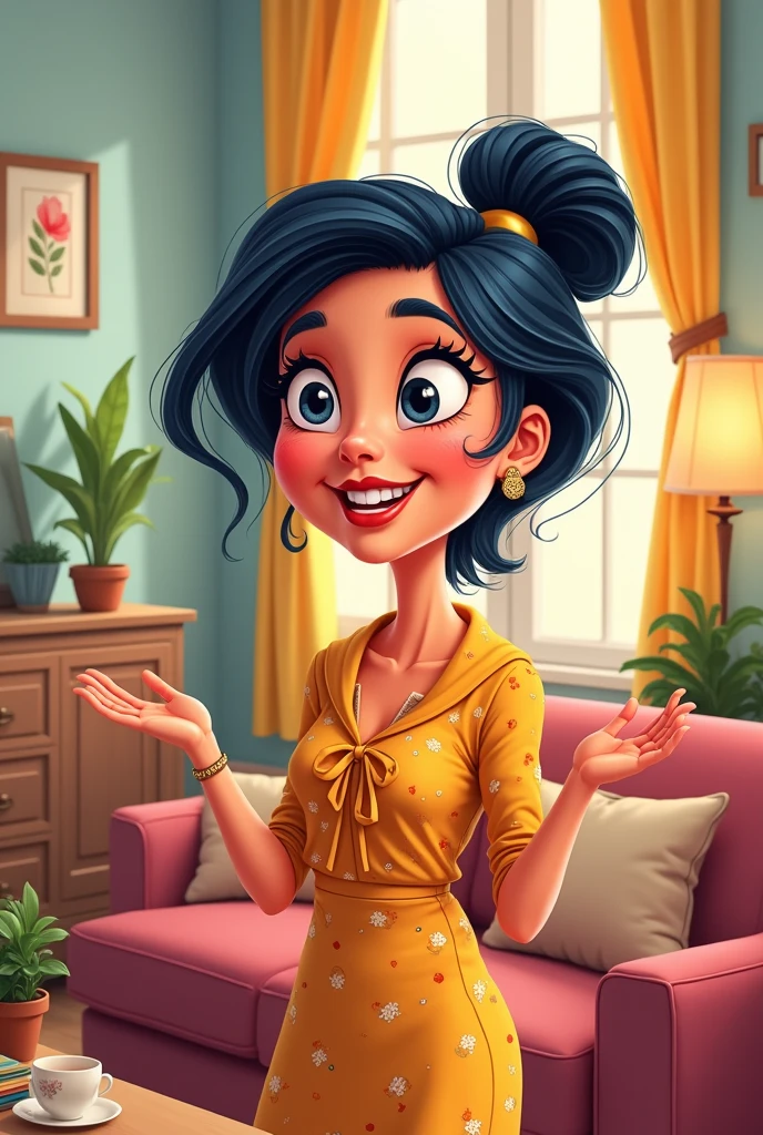 A cartoonist AI image of wife with a style of talking 