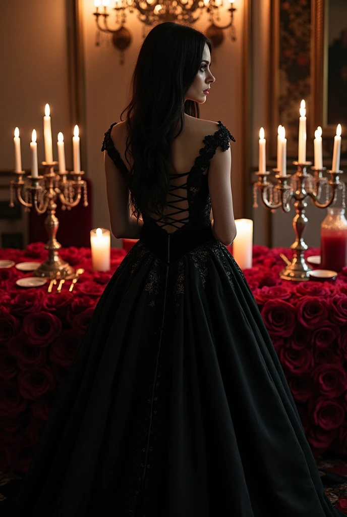 Goth woman wedding dress dinner