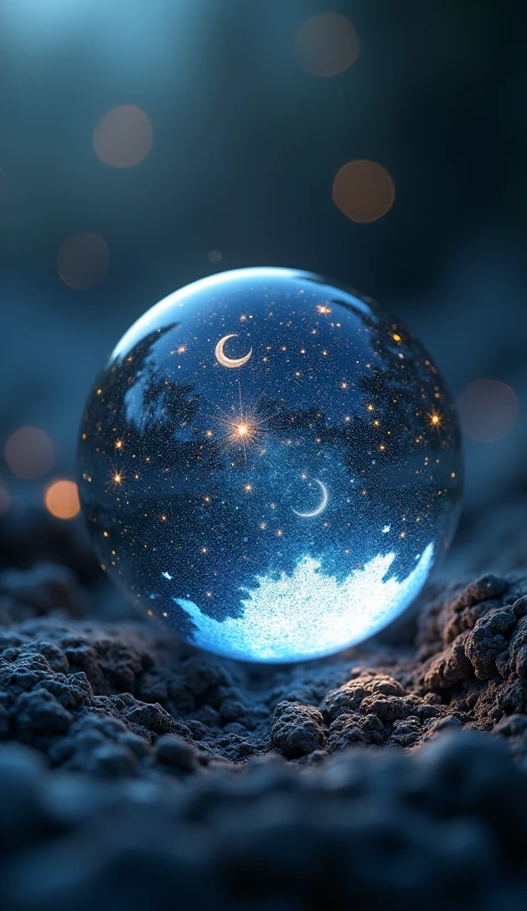A starry night sky enclosed in a glass sphere, ultra detailed, 8k, realistic photography, intricate glass textures, shimmering stars, ethereal atmosphere, dramatic lighting, mesmerizing celestial elements, glass reflections, detailed depth of field, photorealistic quality, cinematic composition, high-end digital art, captivating surreal visuals