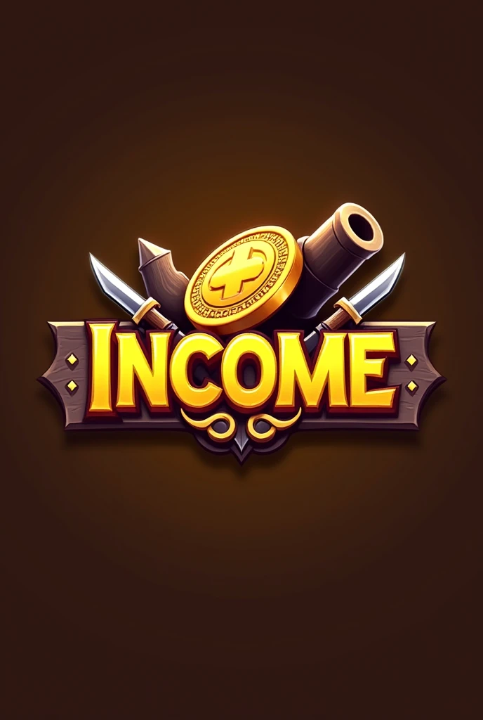 The game logo name is INCOME. Yellow and brown. Coin picture included, With cannon included, Includes a knife