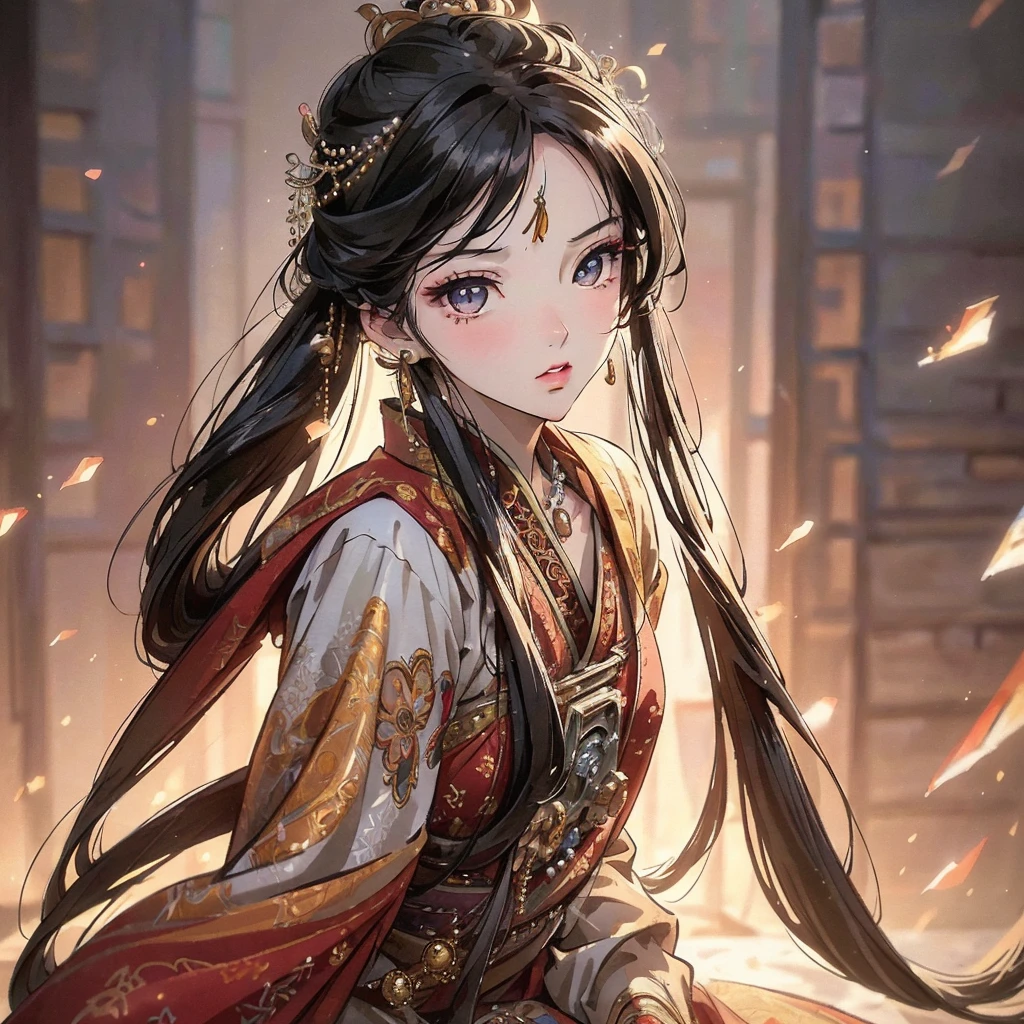 a photorealistic, highly detailed shot of a beautiful young woman, ancient Chinese costume, solo, against a transparent background, (best quality,4k,8k,highres,masterpiece:1.2),ultra-detailed,(realistic,photorealistic,photo-realistic:1.37),beautiful detailed eyes, beautiful detailed lips, extremely detailed eyes and face, long eyelashes, Vintage brooch with pearls and gold accents, cowboy shot, dramatic lighting, moody lighting, warm color tones, vibrant colors, cinematic composition