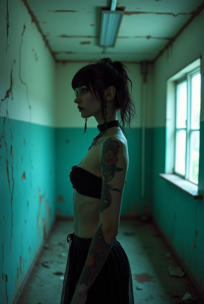 Creppy nude hospital goth woman muscle body