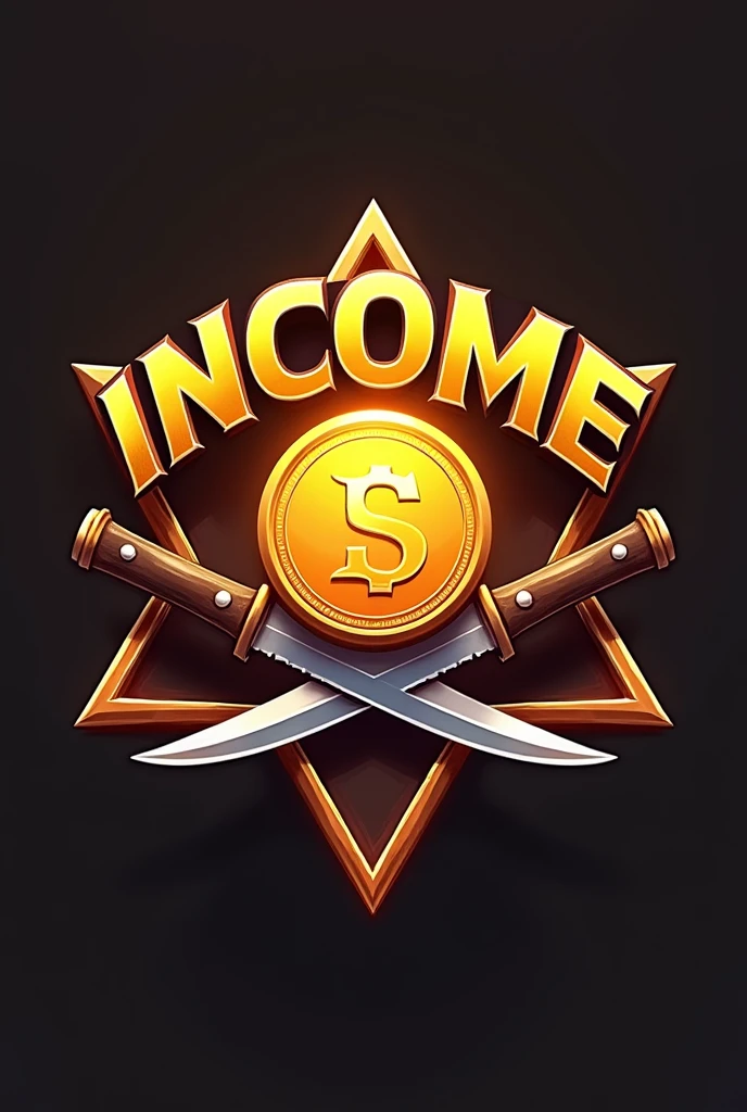 The game logo name is INCOME. Yellow and brown. Coin picture included, With cannon included, Includes a knife, pentagon