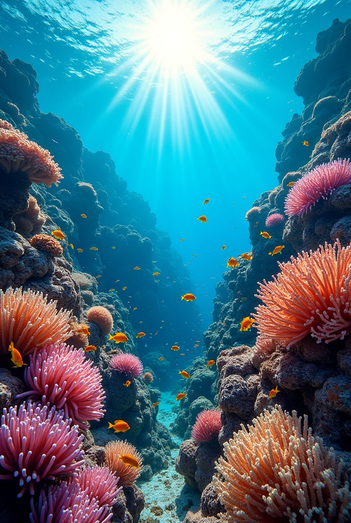 Coral reef with different fishes