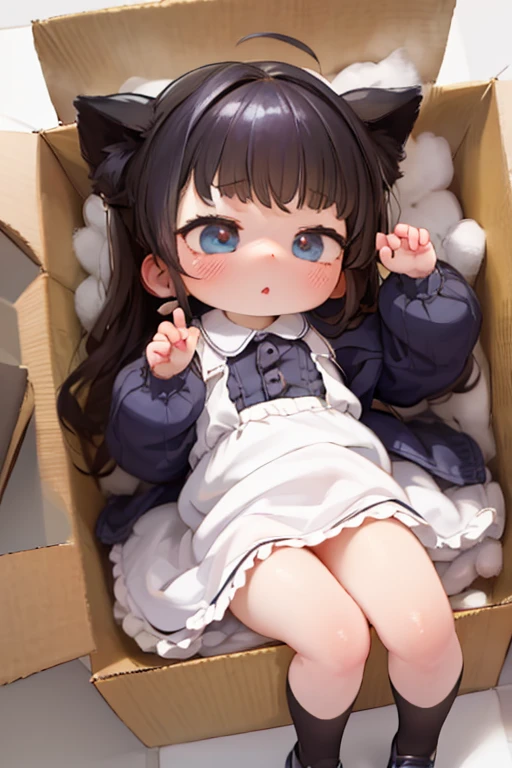 Cute , cute dress , worried face, Chibi , pouty, bare thighs, high quality, best quality