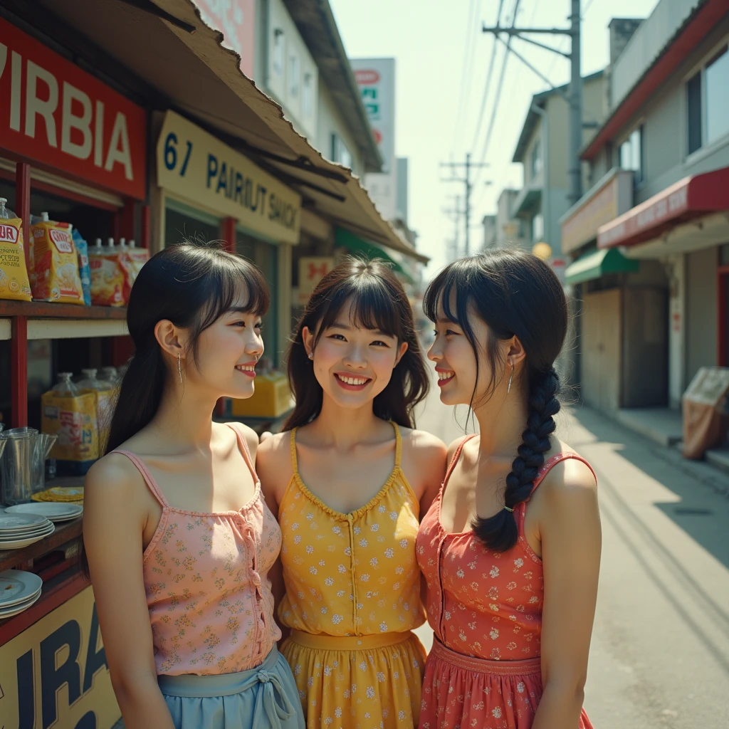 
((masterpiece、Highest quality))、Beautiful girls gather.、Three girls in summer clothes、clothes、(Showa Retro:1.2)、(Detailed and cute face:1.3)、(Poor conditions、Japan's poor neighborhoods、Dim and unsanitary、Standing Bar、みんなで楽しくdiet、Crumbling shopping mall)、屋台のdiet店、stage、sewage、Dirty shop、street vendors、Unsanitary and abandoned city、smile、diet、Poor person々