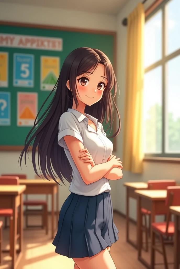 Beautiful school girl, big breasts,thin shirt
