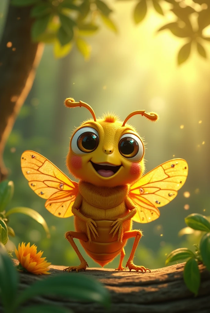 Cicada cartoon image,Three-dimensional,gold,Cute style