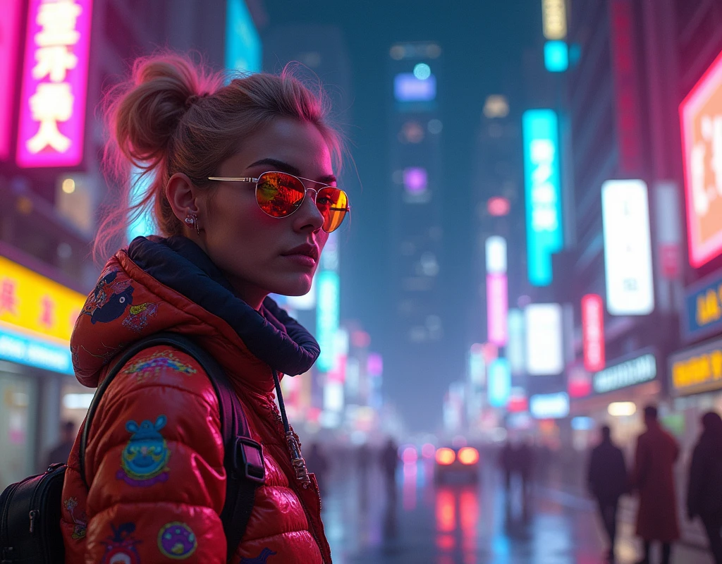 Retro Futurism: Cyberpunk, neon, vintage technology, synthwave, pixelated