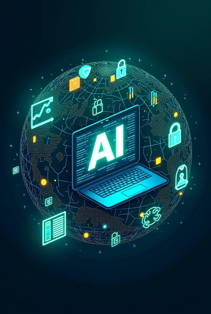 Create a banner related to computer science written in the middle add ai , laptop , cyber security, hacking world wide web