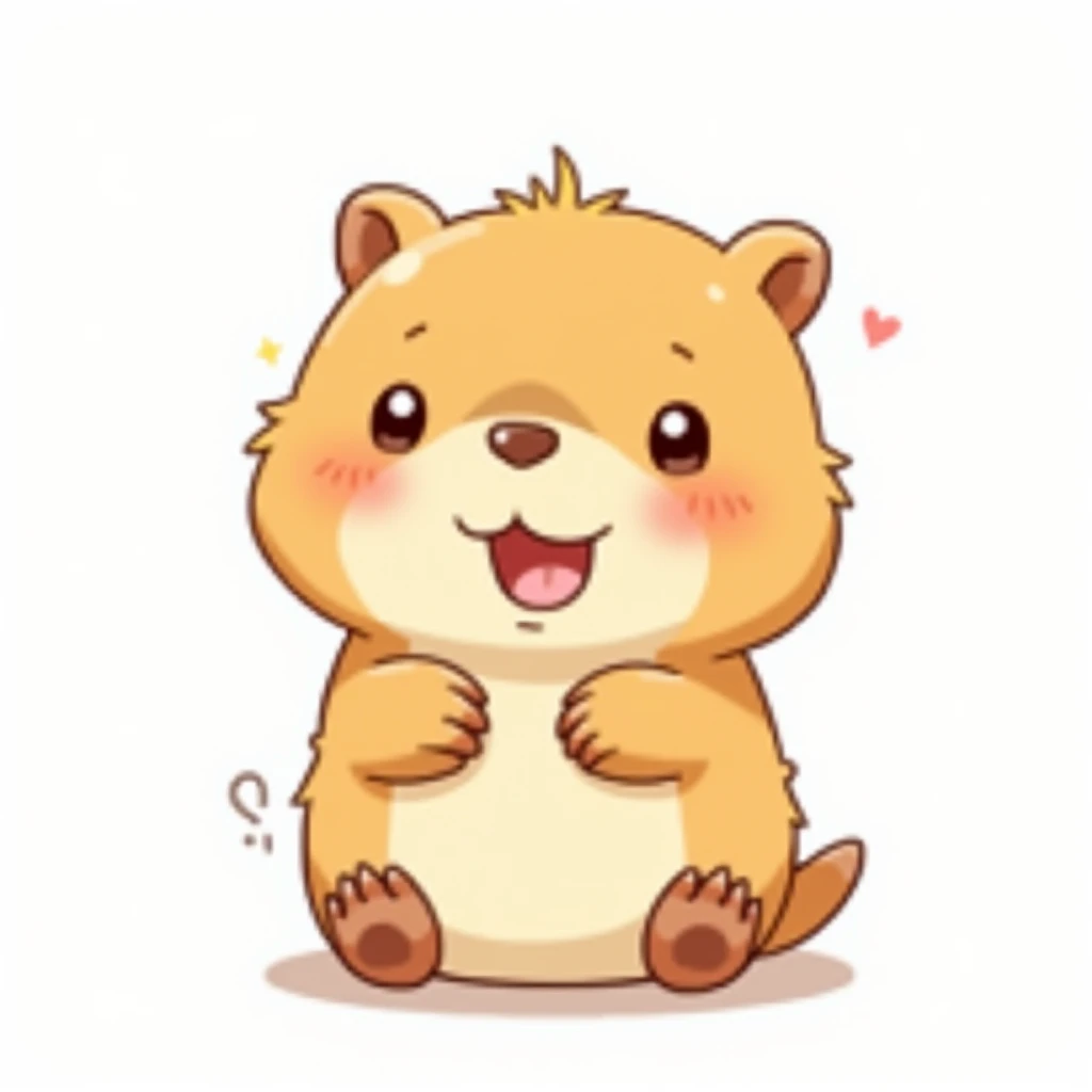 (masterpiece), illustration, anime style illustration, capybara, single animal, chibi-style, round body, round face, large eyes, (white background:1.5)