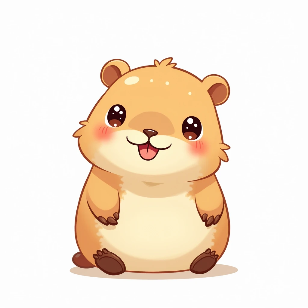(masterpiece), illustration, anime style illustration, capybara, single animal, chibi-style, round body, round face, large eyes, (white background:1.5)