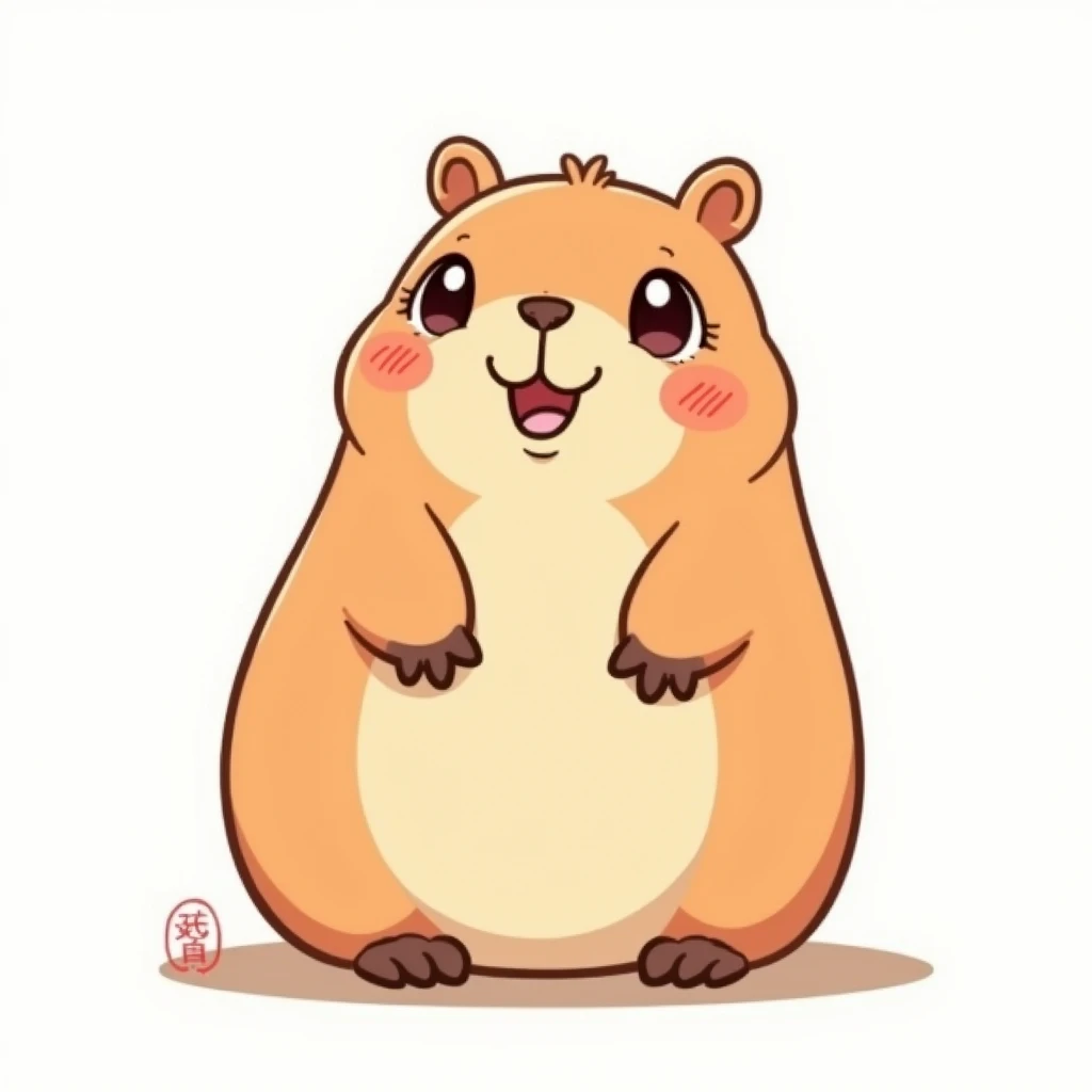 (masterpiece), illustration, anime style illustration, capybara, single animal, chibi-style, round body, round face, large eyes, (white background:1.5)