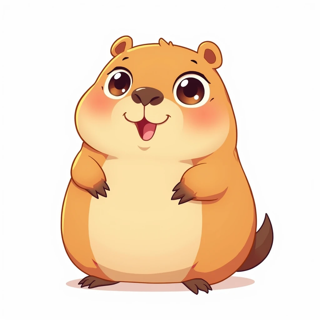 (masterpiece), illustration, anime style illustration, capybara, single animal, chibi-style, round body, round face, large eyes, (white background:1.5)