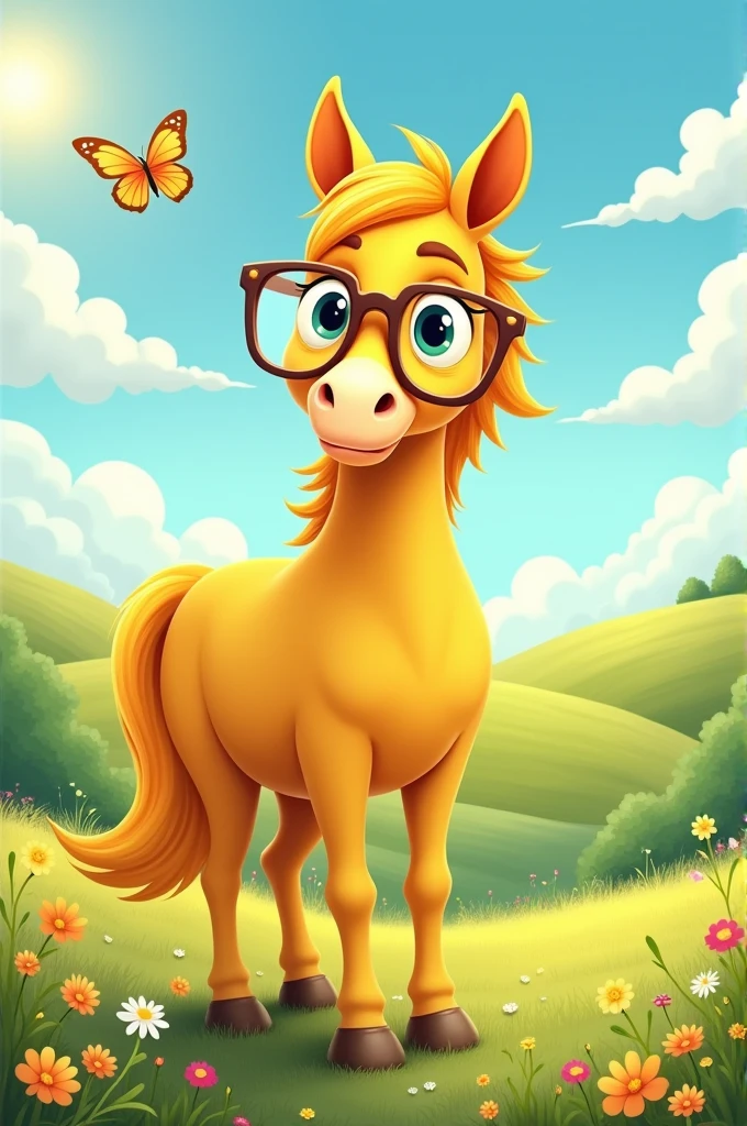 Yellow horse with glasses