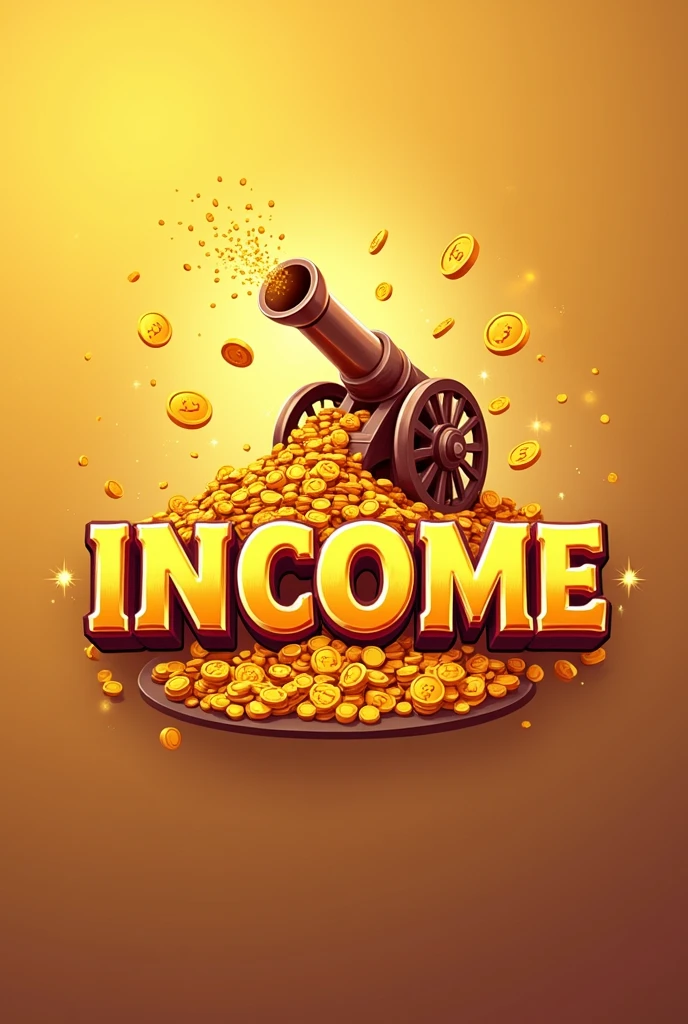 The game logo name is INCOME. Yellow and brown. Coin picture included, With cannon included, cute font, logo