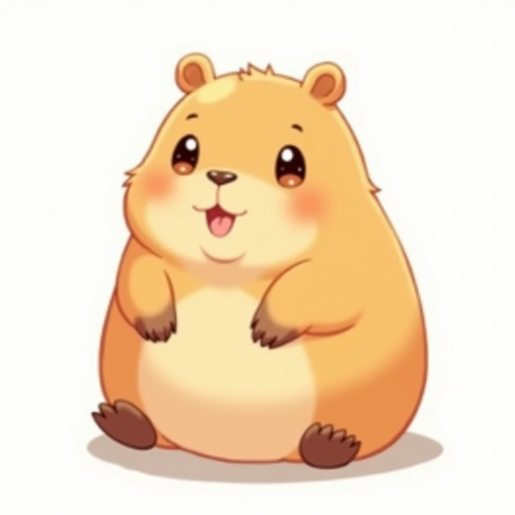 (masterpiece), illustration, anime style illustration, capybara, single animal, chibi-style, round body, round face, large eyes, (white background:1.5)