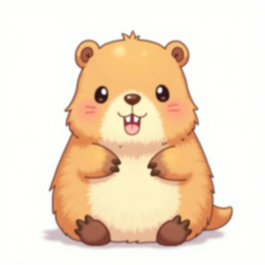 (masterpiece), illustration, anime style illustration, capybara, single animal, chibi-style, round body, round face, large eyes, (white background:1.5)