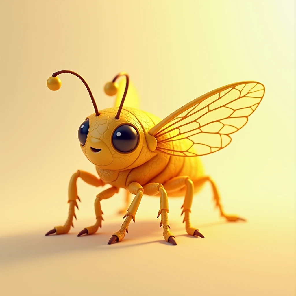 Image of cicada,Three-dimensional,gold,Cute style,Simple and easy to draw,Highlight the characteristics of cicadas,