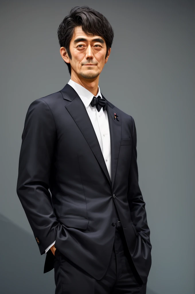 Japanese、One man、Abe Hirosi、The Face of Japan、Black suit、casual shortcut、A handsome and handsome face