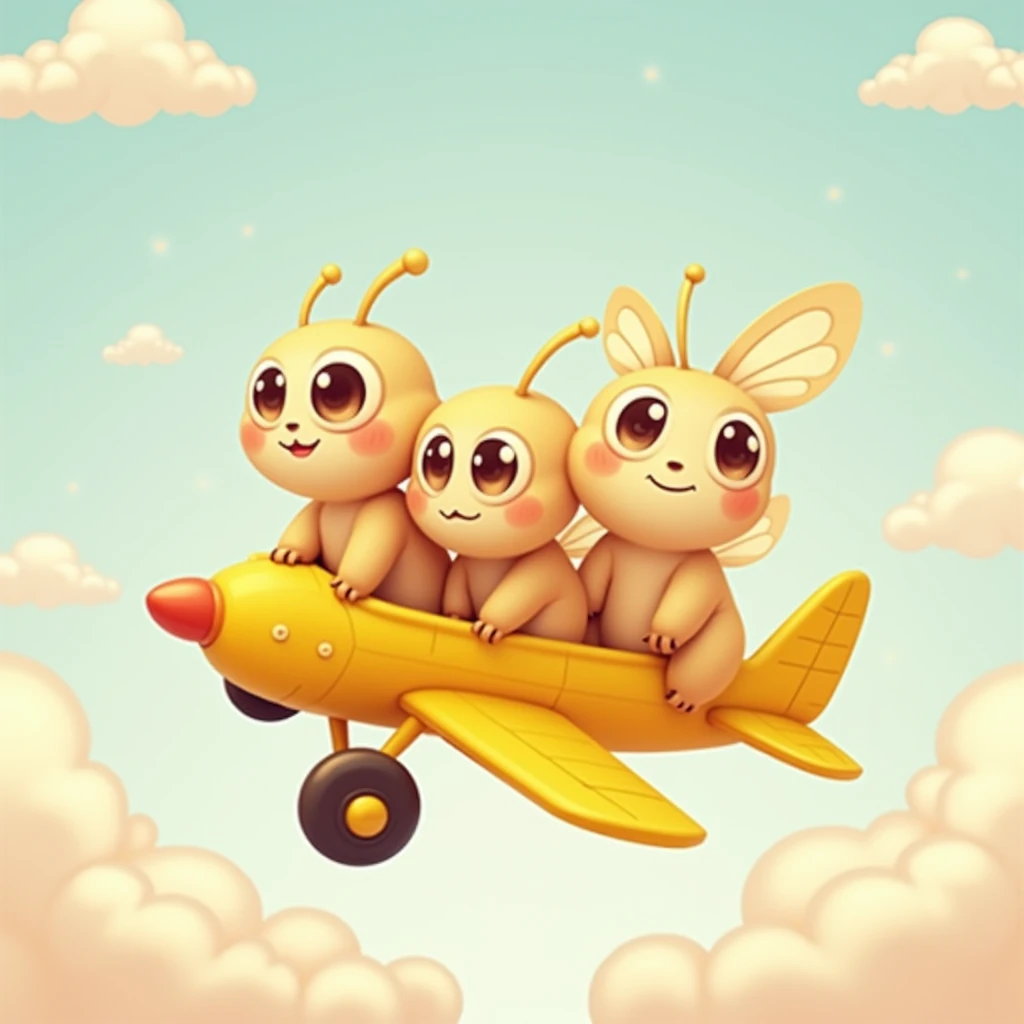 Cicada larvae,Plane,gold,Cute style,Simple and easy to draw,Highlight the characteristics of cicadas,
