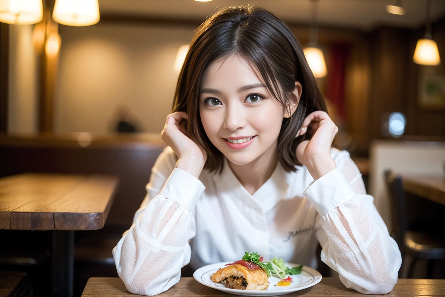 ((Highest quality、8k、masterpiece:1.3))、slimカップル、modelカップル、(Realistic, Intricate details:1.2), sashimi、Tempura、Japanese sake、Shochu 、Amazing view of the sunset sky and clouds、A bright smile、The wonderfulness of smile、Bright image、The beauty of wine, Beautiful Face, blue eyes, The light shines on your face, blush, short hair,Bright Face、 (Age 37), 39 years old, sparkling wine、Two beauties、Brown Hair、Shortcuts、Long sleeve shirt、dress、Beautiful woman 1, (slimな顔), (The body is slim), (Brown Hair), (Shortcuts), cheeks turn a little red,Attractive beauty、restaurant, In a prominent place (From the waist up) Nova Frog Style, actress, model, Upper Body, White wine, slim, smile, (smile: 1.15), Beautiful fine grain, Depth f/2,saturation, High Contrast, Strong light and shadow,Moist Body:1.5、3D texture、Delicate eyes、Brown Hair、The hair is very shiny、