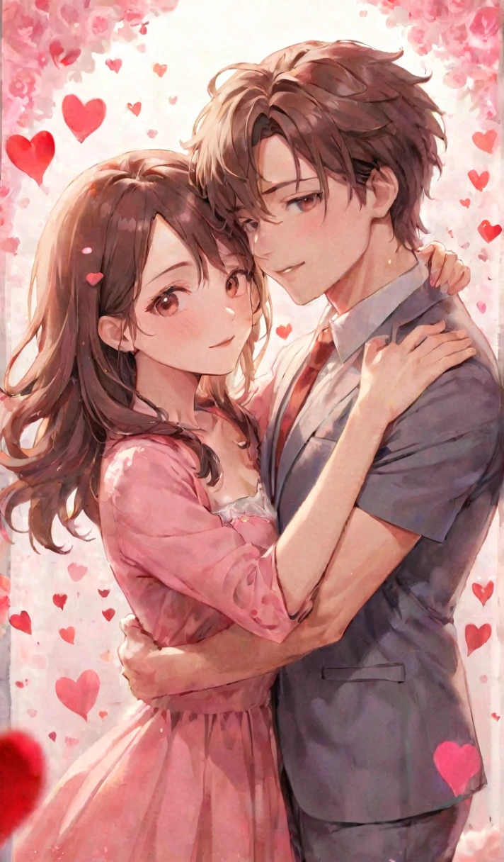 An attractive couple poses lovingly for a Valentine&#39;s Day day themed photo shoot together. This man is very handsome, The woman is very beautiful. It&#39;s people々Whether, and surrounding areas, Very detailed, High resolution, crisp, concentrated. Valentine&#39;s Day, pink, High Contrast, Vibrant colors, sakura trees and blossoms pink