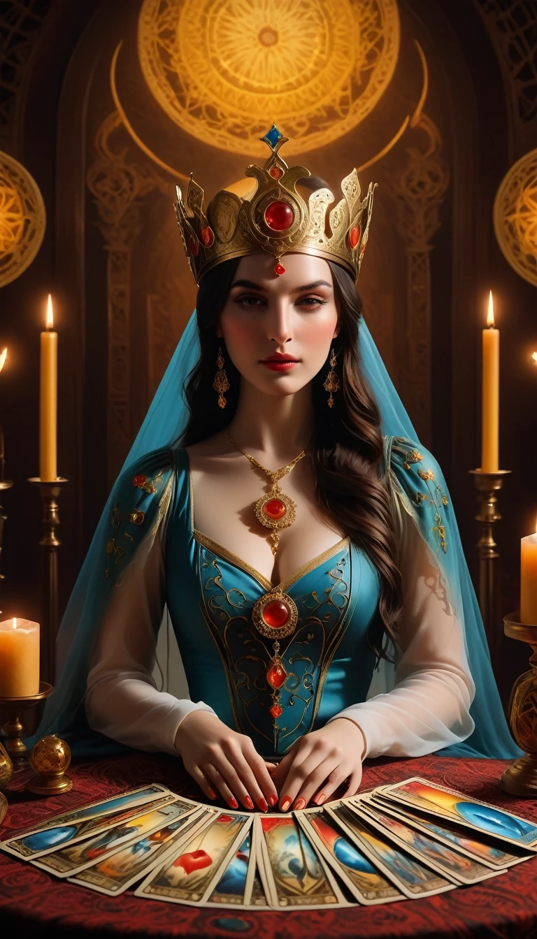 ((Masterpieces with up to 16K resolution):1.6),((soft_color_feet:)1.5), ((Ultra detali):1.4),((Cinematic stills and dynamic angles):1.3). | (Macro cinematography of tarot cards on a tarot table), (fortune teller reading tarot cards), (fortune teller'S Room), (Macro Lens), (fortune tellerの飾り), (Dark Candle), (Luminescent objects), (Mysterious atmosphere), (Glow Up), (Beautiful DnD Tumblr), (Visual experience),(realism), (Realistic),Award-winning graphics, Dark Shot, Film Grain, extremely detaileded, Digital Art, RTTX 10.0, Engine Unreal, Anti-glare effect scene concept, all ofを鮮明に捉える. | Rendered in Ultra-high definition with UHD and retina quality, this masterpiece ensures anatomical correctness and textured skin with super detailed. Focus on high quality and precision, This award-winning portrait、Capture every nuance with stunning 16K resolution, imergindo os espectadores em sua representação Realistic. | ((perfection_composition, perfection_project, perfection_Layout, perfection_detailed, Ultra_detaileded)), ((Improve_everyone, repair_all of)), Mais detaileds, Improve.