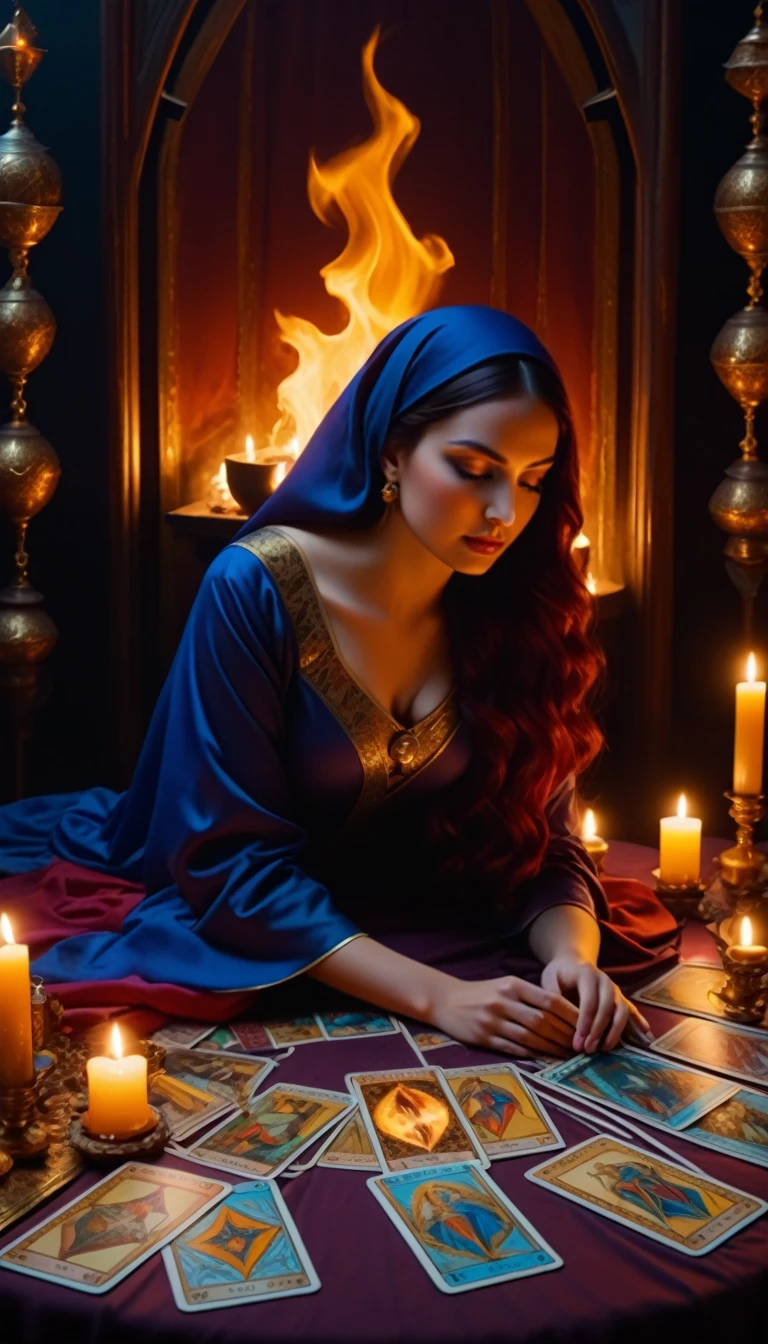 ((Masterpieces with up to 16K resolution):1.6),((soft_color_feet:)1.5), ((Ultra detali):1.4),((Cinematic stills and dynamic angles):1.3). | (Macro cinematography of tarot cards on a tarot table), (fortune teller reading tarot cards), (fortune teller'S Room), (Macro Lens), (fortune tellerの飾り), (Dark Candle), (Luminescent objects), (Mysterious atmosphere), (Glow Up), (Beautiful DnD Tumblr), (Visual experience),(realism), (Realistic),Award-winning graphics, Dark Shot, Film Grain, extremely detaileded, Digital Art, RTTX 10.0, Engine Unreal, Anti-glare effect scene concept, all ofを鮮明に捉える. | Rendered in Ultra-high definition with UHD and retina quality, this masterpiece ensures anatomical correctness and textured skin with super detailed. Focus on high quality and precision, This award-winning portrait、Capture every nuance with stunning 16K resolution, imergindo os espectadores em sua representação Realistic. | ((perfection_composition, perfection_project, perfection_Layout, perfection_detailed, Ultra_detaileded)), ((Improve_everyone, repair_all of)), Mais detaileds, Improve.