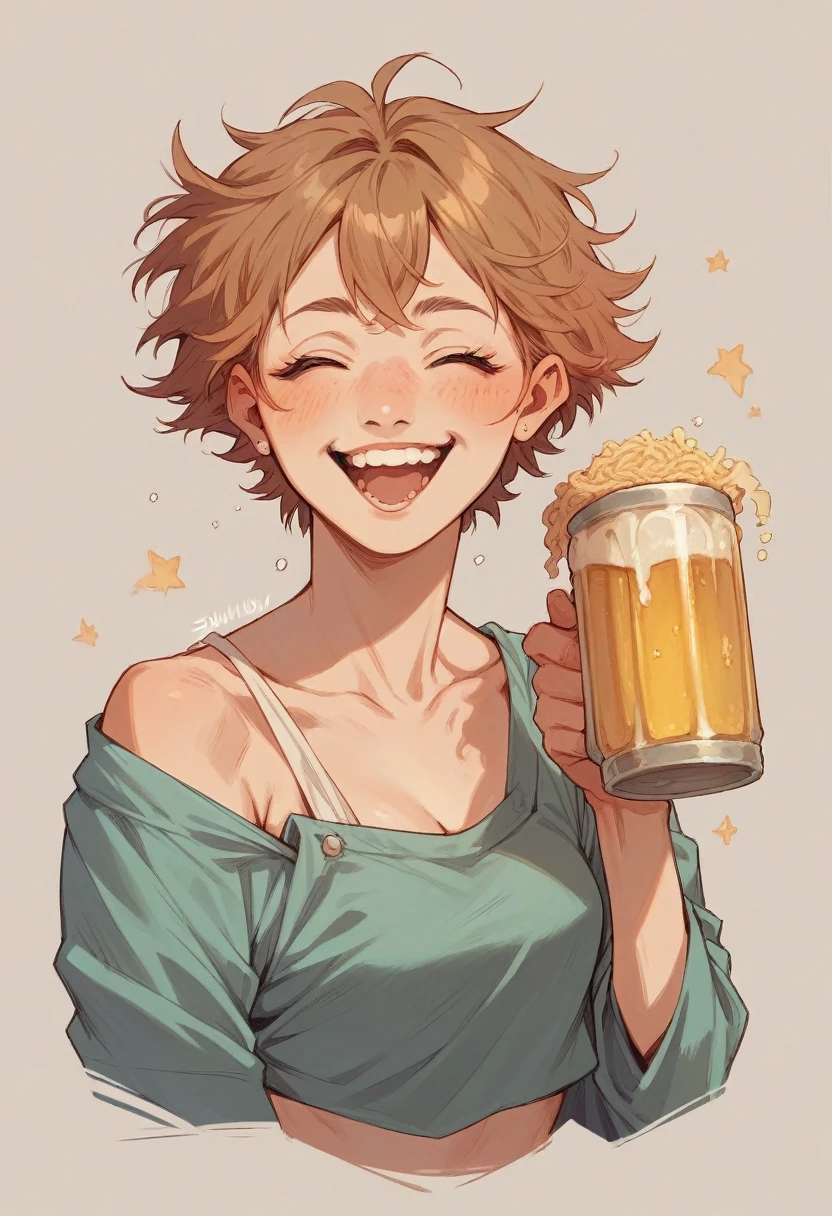 Realistic happy hour promo with soju, beer and ramen flyer design