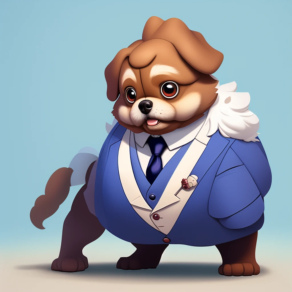 chibi,chibi dog wearing a suit, one dog, detailed facial features, big expressive eyes, fluffy fur, standing pose, highly detailed, 8k