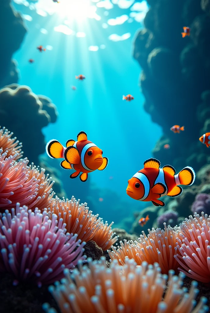 Two clownfish in a coral reef