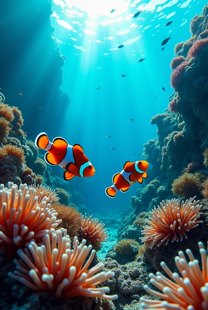 Two clownfish in a coral reef