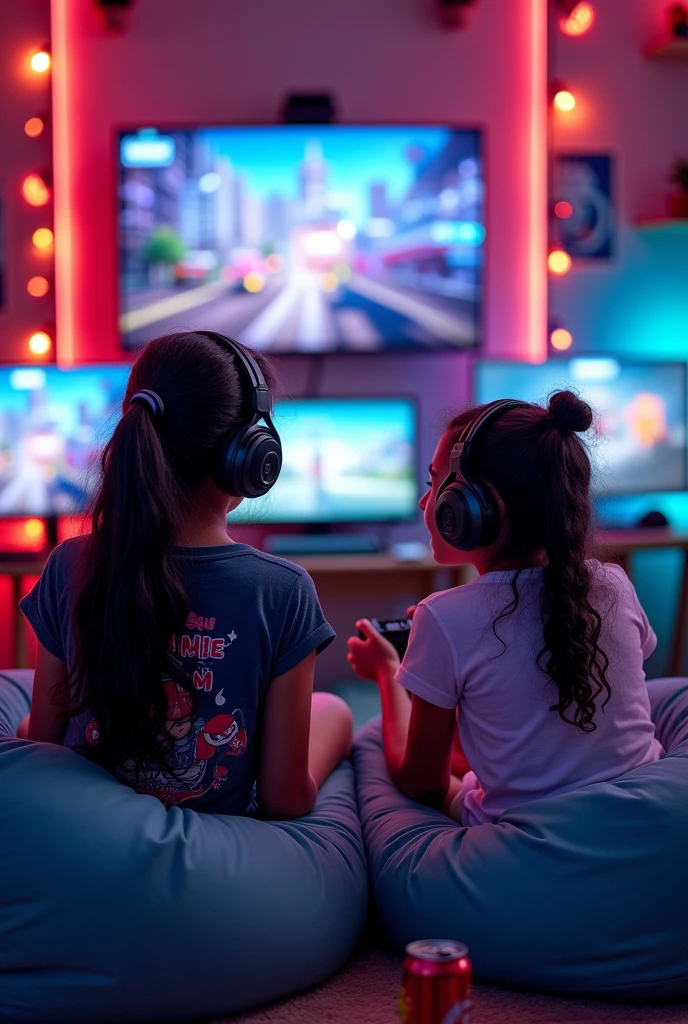 Need pic of Indian girls playing game on console with a gaming background