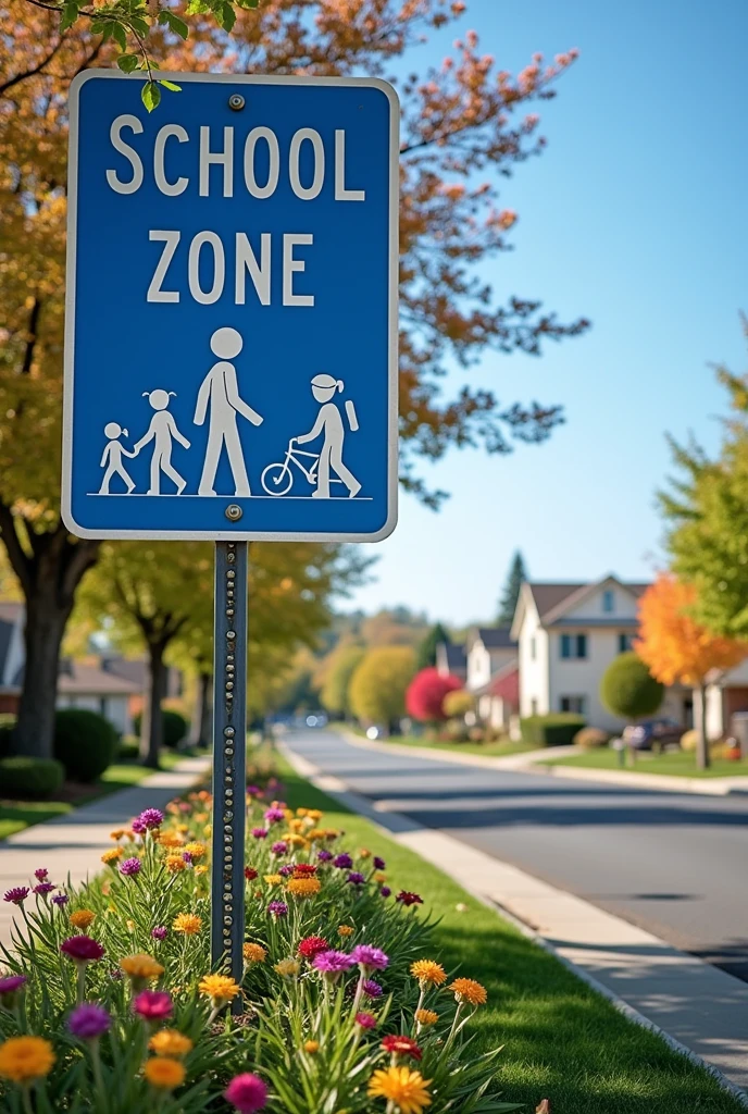 Road sign blue school zone